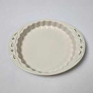 Longaberger Heritage Green Quiche Dish 1 Quart Ivory Stoneware Fluted 9 Inch USA